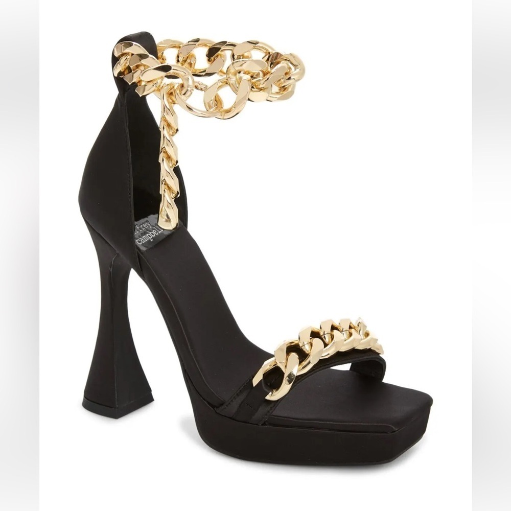 JEFFREY CAMPBELL Silverlake Ankle Strap Sandal - Black Satin Gold